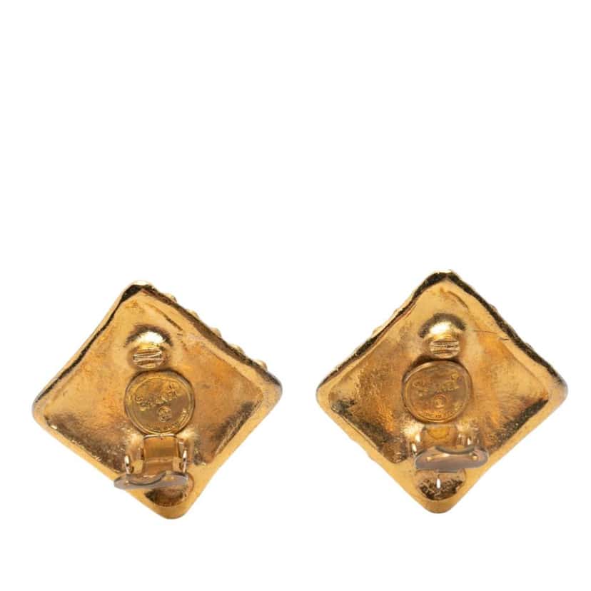 Chanel Gold Plated Strass Diamond Clip On Earrings Gold Metal Very good condition - Model View