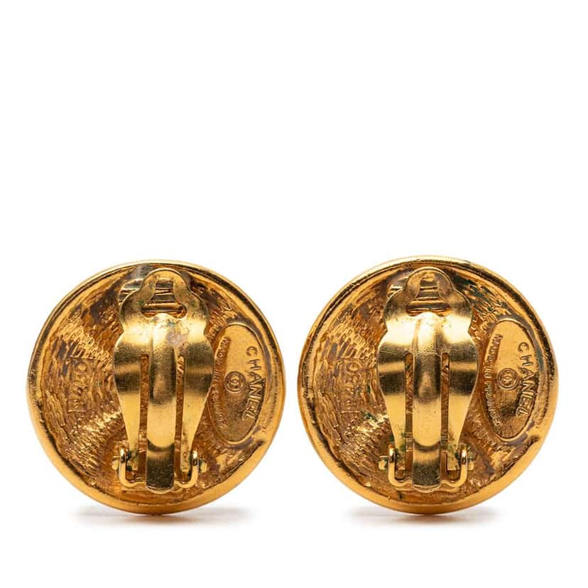 Chanel Gold Plated Quilted Round Clip On Earrings Gold Metal Very good condition - Back View