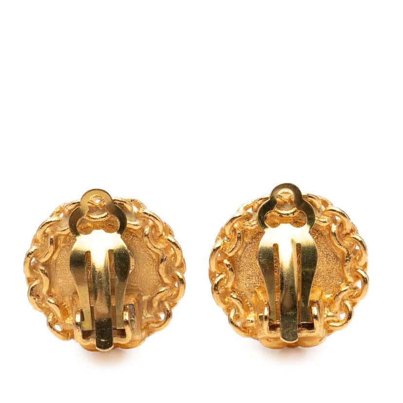 Chanel CC Gold Plated Round Clip On Earrings Gold Metal Very good condition - Back View