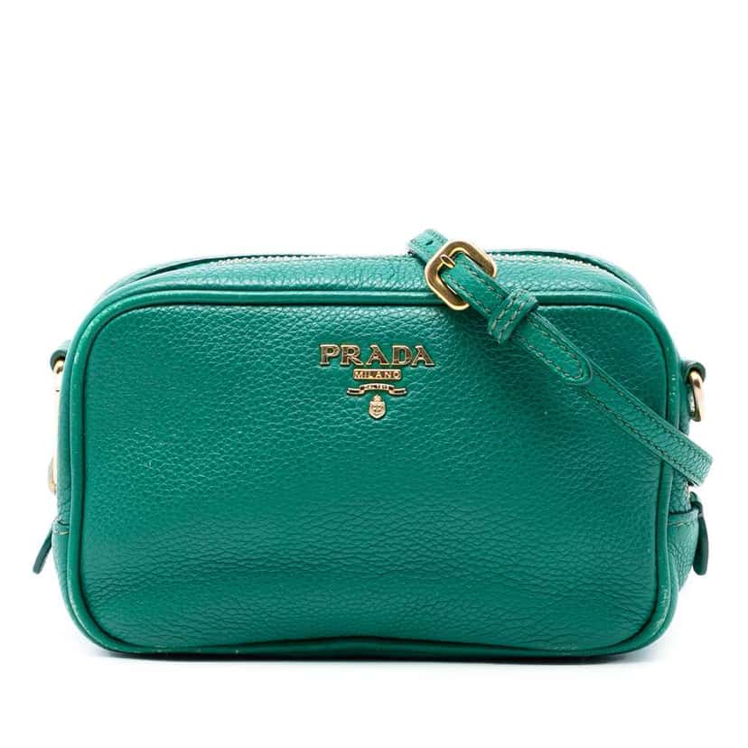 Prada Mini Vitello Daino Camera Bag Green Leather Very good condition - Front View