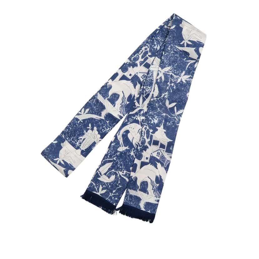 Valentino Printed Silk Muffler Scarf Blue Silk Very good condition - Front View