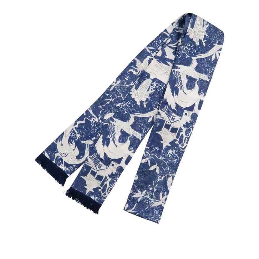 Valentino Printed Silk Muffler Scarf Blue Silk Very good condition - Back View