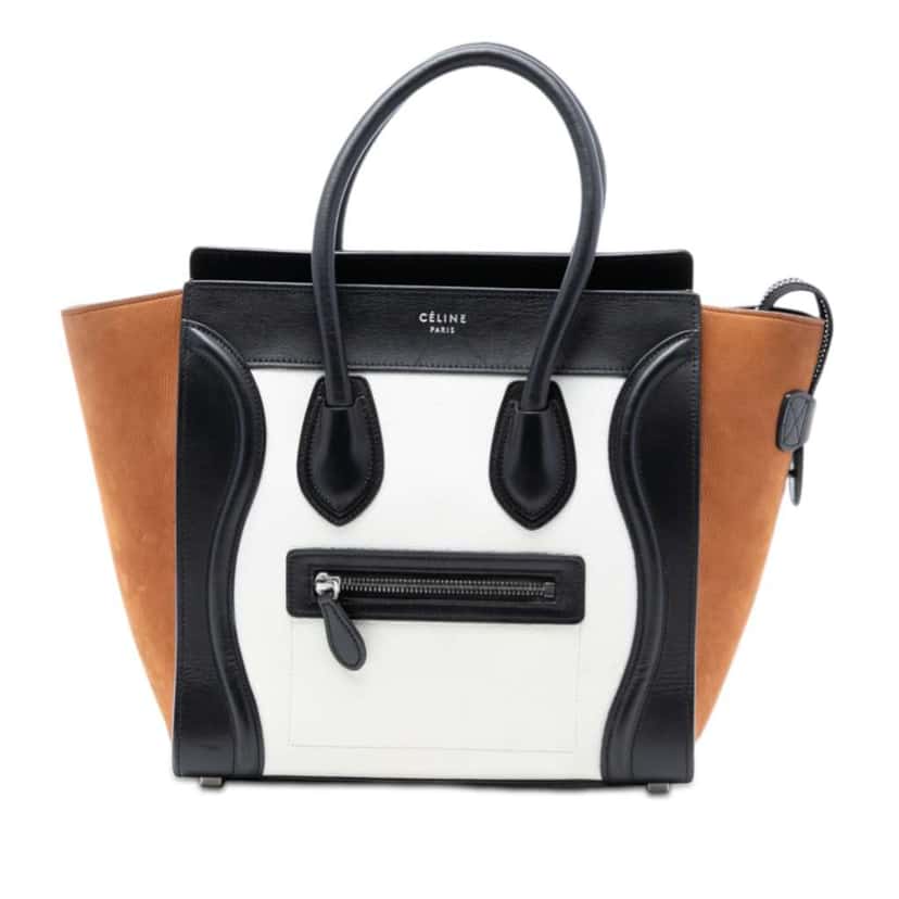 Celine Micro Tricolor Nubuck and Calfskin Luggage Tote White Leather Very good condition - Front View