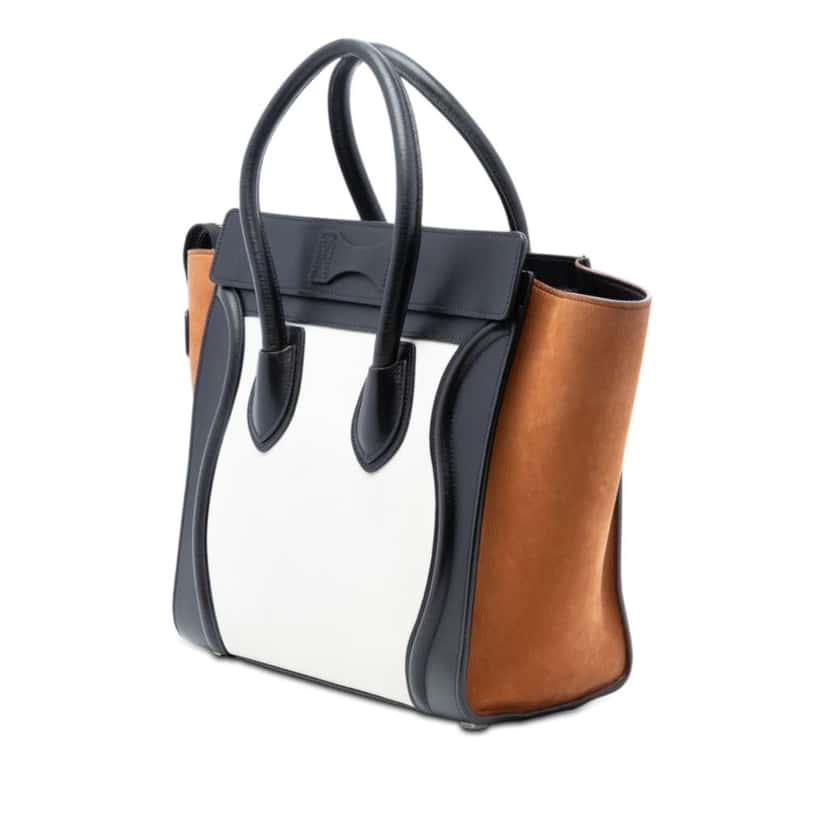 Celine Micro Tricolor Nubuck and Calfskin Luggage Tote White Leather Very good condition - Back View