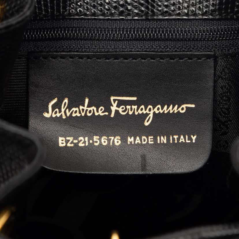 Salvatore Ferragamo Lizard Embossed Leather Vara Bow Drawstring Backpack Black Leather Very good condition - Box View