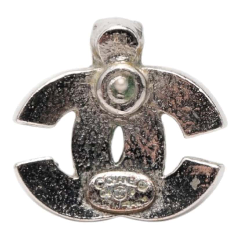 Chanel Silver Plated CC Rhinestone Lacquered Push Back Earrings Silver Very good condition - Inside View