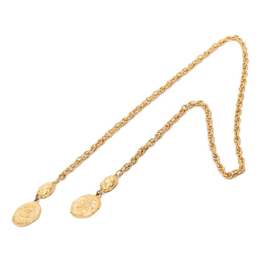 Chanel CC Gold Plated Medallion Wrap Around Necklace Gold Metal Very good condition - Front View