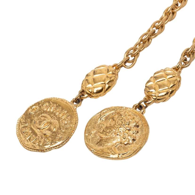 Chanel CC Gold Plated Medallion Wrap Around Necklace Gold Metal Very good condition - Back View