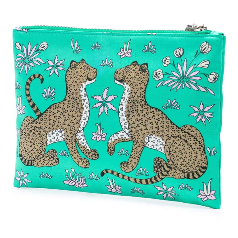 Hermès Les Leopards Silky Pocket Cosmetic Case Green Silk Very good condition - Back View