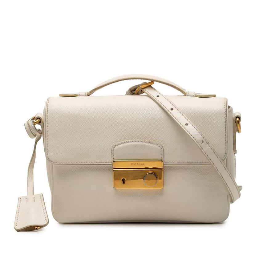 Prada Saffiano Sound Lock Satchel White Leather Very good condition - Front View
