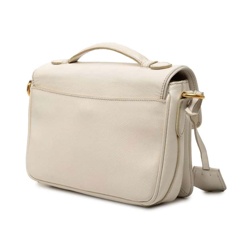 Prada Saffiano Sound Lock Satchel White Leather Very good condition - Back View