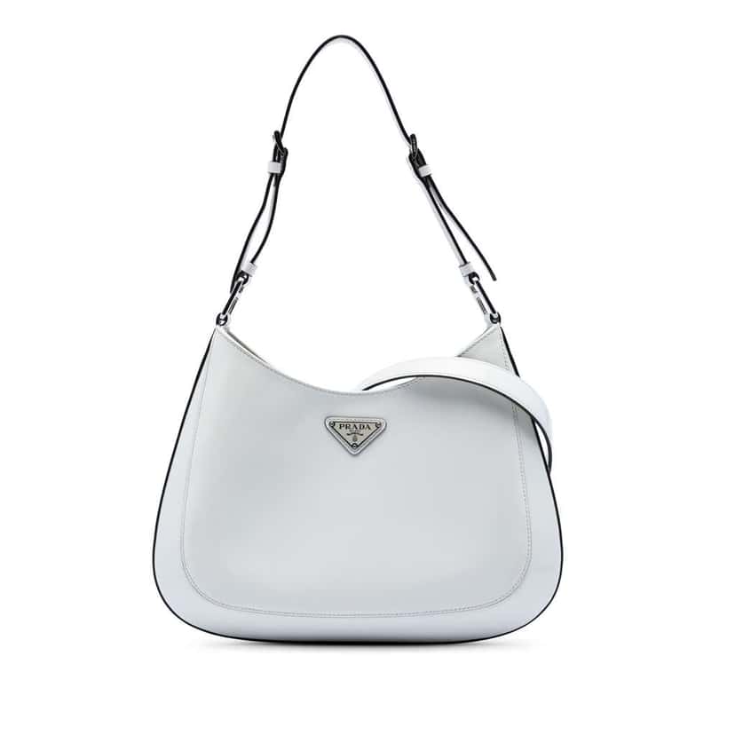 Prada Spazzolato Cleo Shoulder Bag White Leather Very good condition - Front View