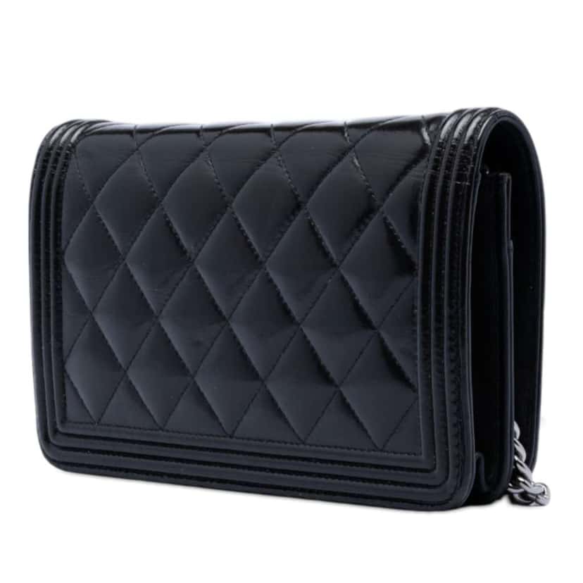 Chanel Quilted Shiny Aged Calfskin Boy Wallet On Chain Black Leather Very good condition - Back View