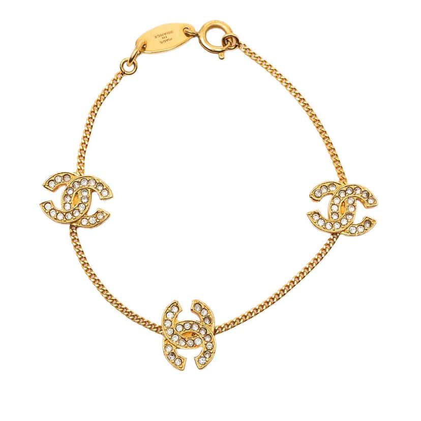 Chanel Gold Plated Rhinestone CC Charm Bracelet Gold Metal Very good condition - Inside View