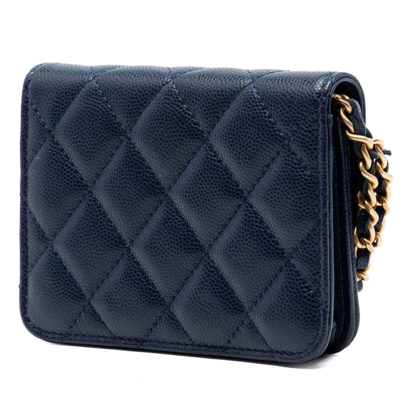 Chanel Quilted Caviar Twist Your Buttons Coin Purse With Chain Blue Leather Very good condition - Back View