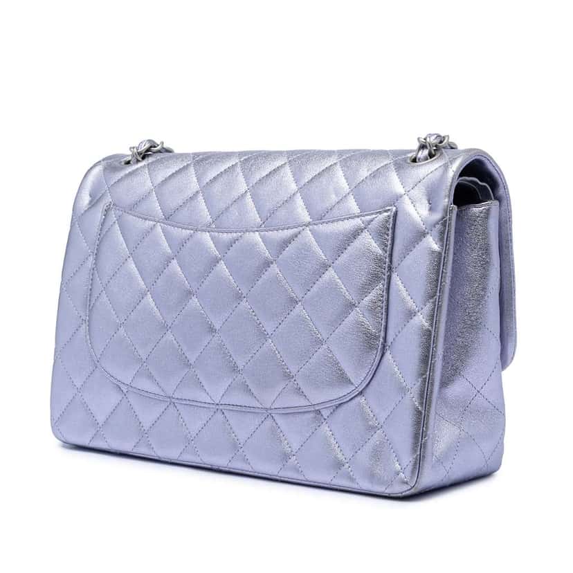 Chanel Jumbo Classic Metallic Lambskin Double Flap Purple Leather Very good condition - Back View