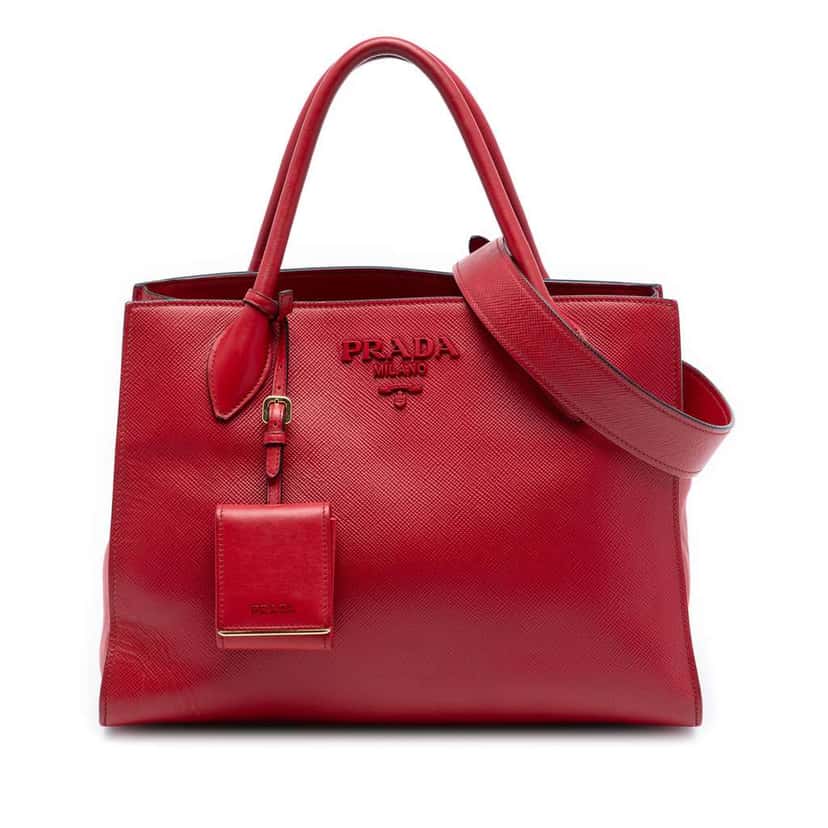 Prada Medium Saffiano Cuir Monochrome Top Handle Tote Red Leather Good condition - Front View