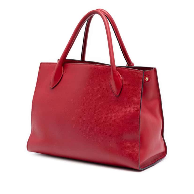 Prada Medium Saffiano Cuir Monochrome Top Handle Tote Red Leather Good condition - Back View