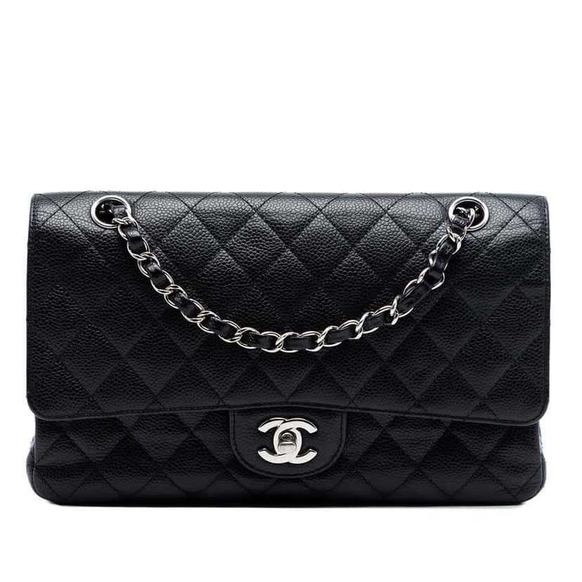 Chanel Medium Classic Caviar Double Flap Black Leather Very good condition - Front View
