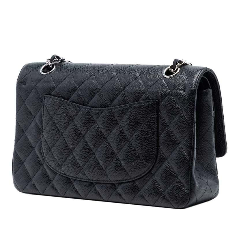 Chanel Medium Classic Caviar Double Flap Black Leather Very good condition - Back View
