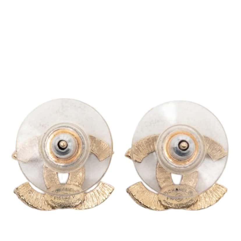Chanel Gold Plated Rhinestones CC Push Back Earrings Gold Metal Very good condition - Back View