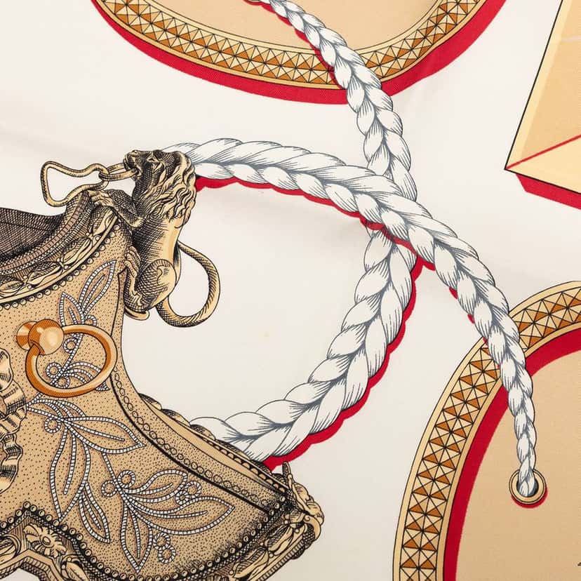 Hermès Grand Apparat Silk Scarf 90 White Silk Very good condition - Box View