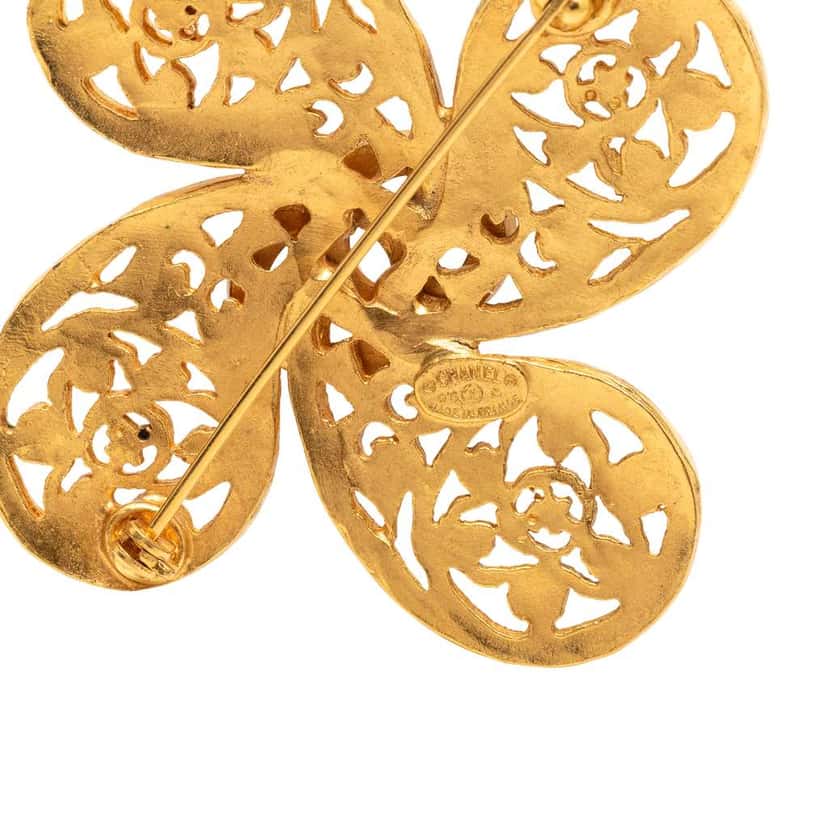 Chanel CC Gold Plated Filigree Flower Brooch Gold Metal Very good condition - Inside View