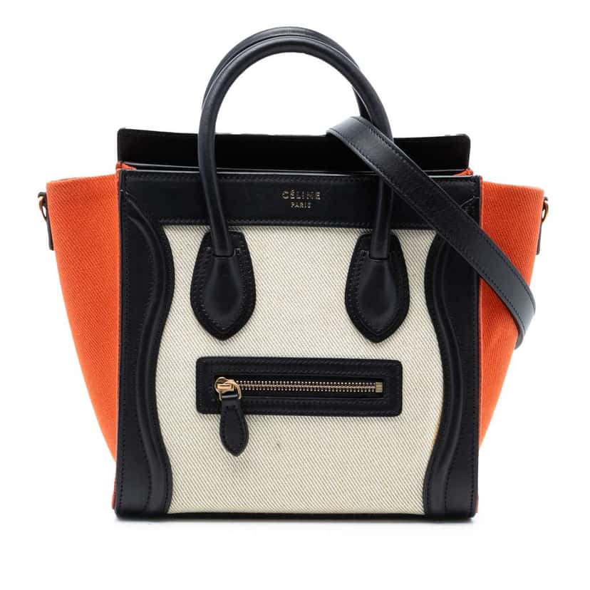 Celine Nano Tricolor Canvas and Leather Luggage Tote Brown Canvas Very good condition - Front View