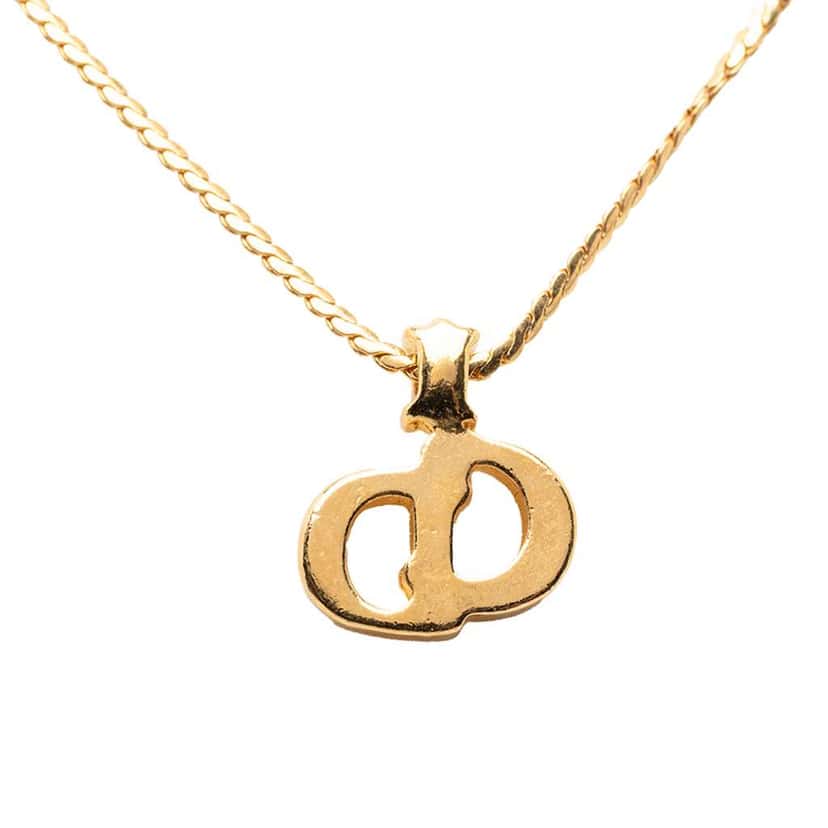Dior Gold Plated Rhinestone CD Pendant Necklace Gold Metal Very good condition - Back View