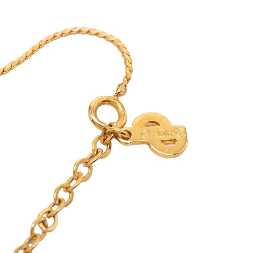 Dior Gold Plated Rhinestone CD Pendant Necklace Gold Metal Very good condition - Model View