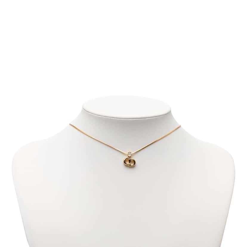 Dior Gold Plated Rhinestone CD Pendant Necklace Gold Metal Very good condition - Box View