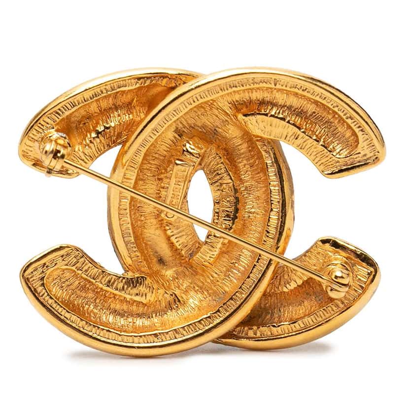 Chanel Gold Plated Quilted CC Brooch Gold Metal Very good condition - Back View