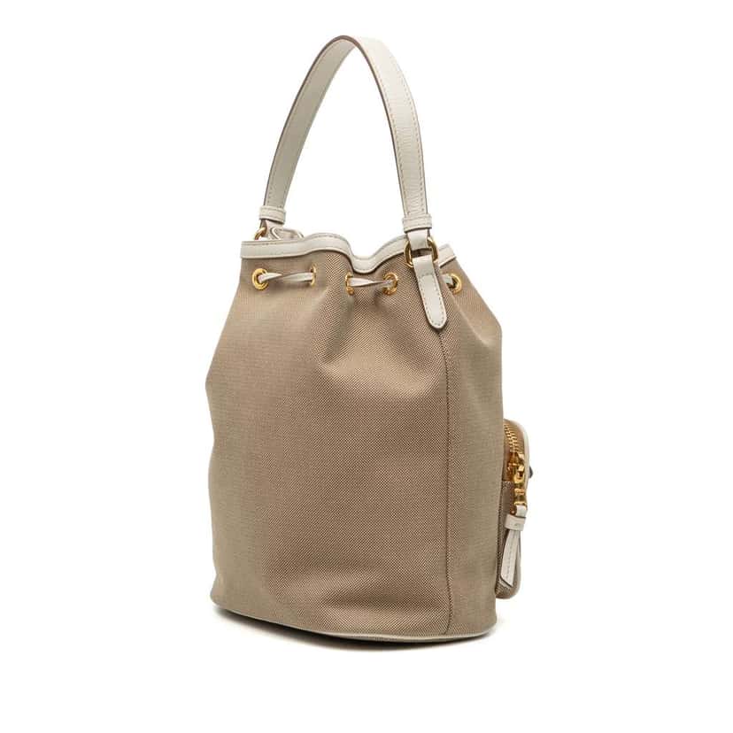 Prada Canvas Canapa Logo Bow Drawstring Bucket Bag Brown Canvas Very good condition - Back View