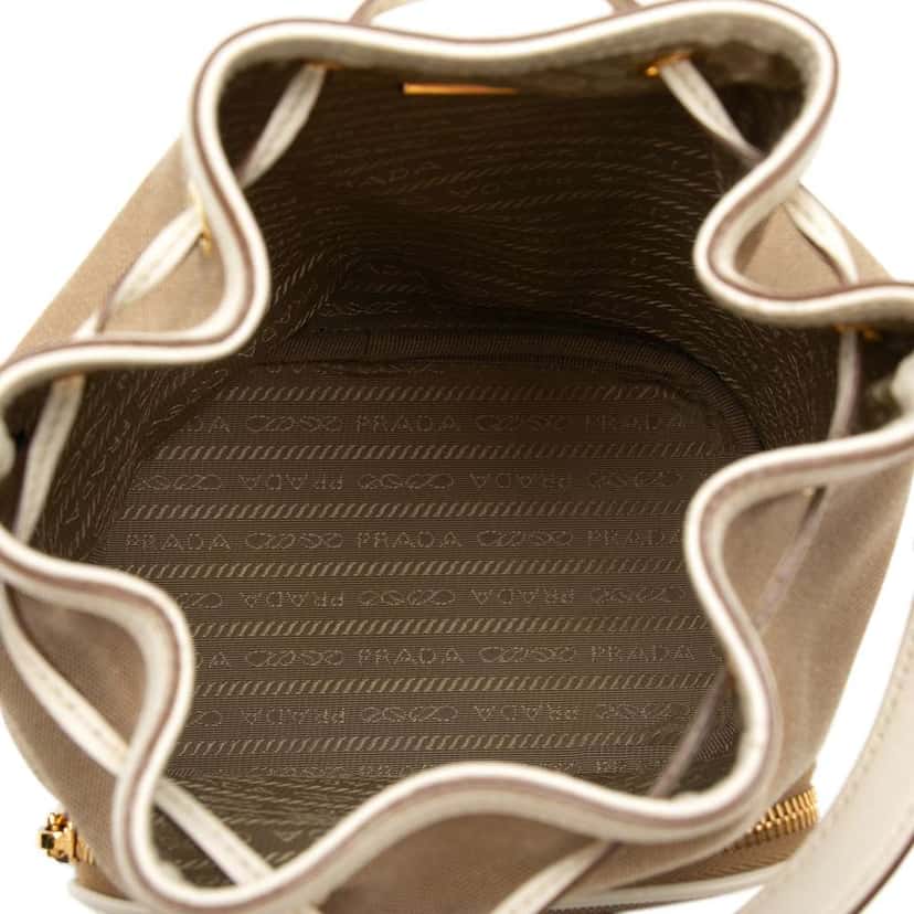 Prada Canvas Canapa Logo Bow Drawstring Bucket Bag Brown Canvas Very good condition - Model View