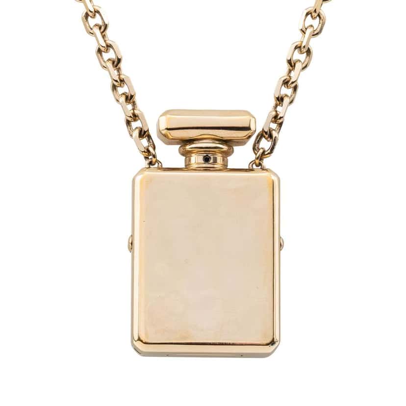 Chanel CC Gold Plated Perfume Bottle Locket Pendant Necklace Gold Metal Very good condition - Back View
