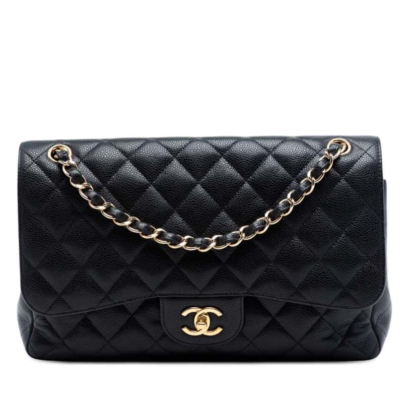 Chanel Jumbo Classic Caviar Double Flap Black Leather Very good condition - Front View