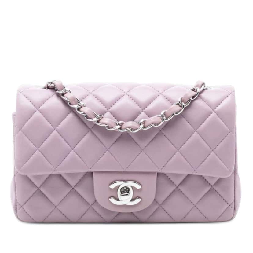 Chanel Mini Rectangular Classic Lambskin Single Flap Purple Leather Very good condition - Front View