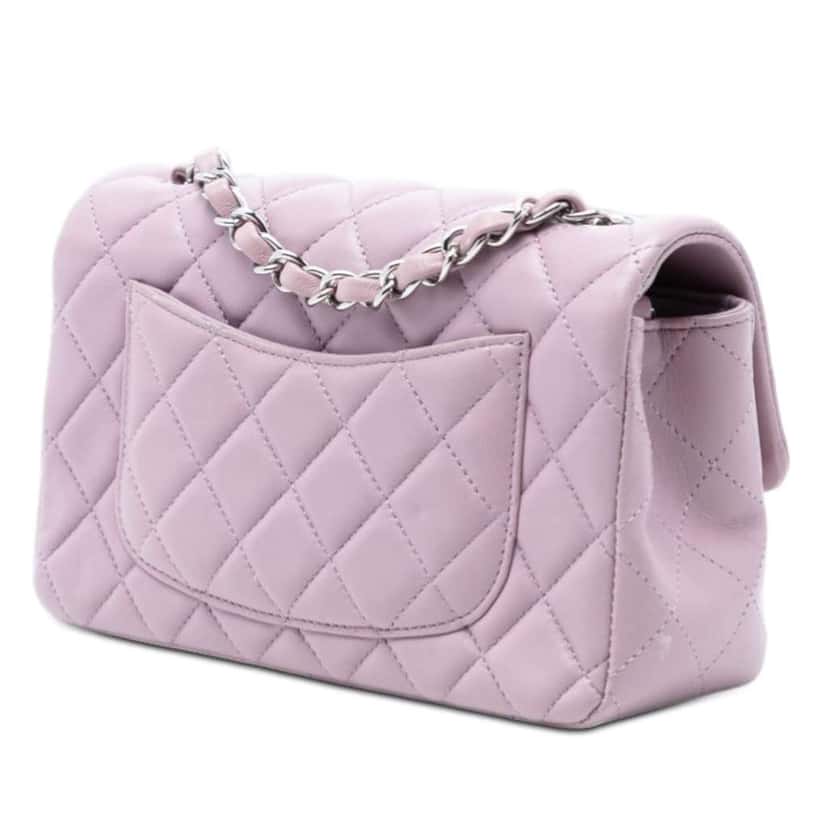 Chanel Mini Rectangular Classic Lambskin Single Flap Purple Leather Very good condition - Back View