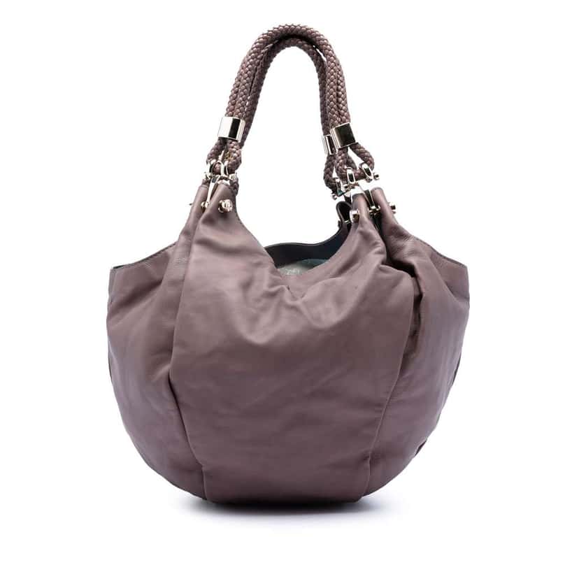 Gucci Leather Braided Handle Hobo Brown Leather Very good condition - Front View