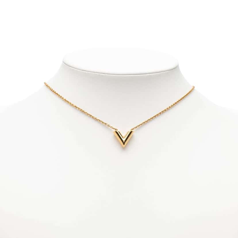 Louis Vuitton Gold Plated Essential V Pendant Necklace Gold Metal Very good condition - Box View