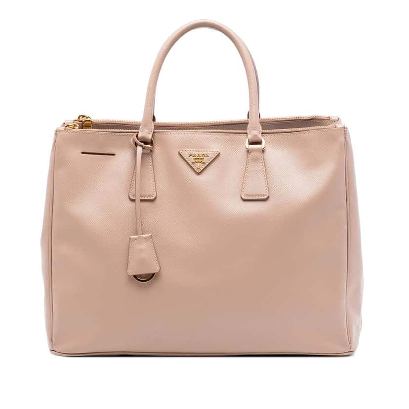 Prada Large Saffiano Lux Galleria Double Zip Tote Brown Leather Very good condition - Front View
