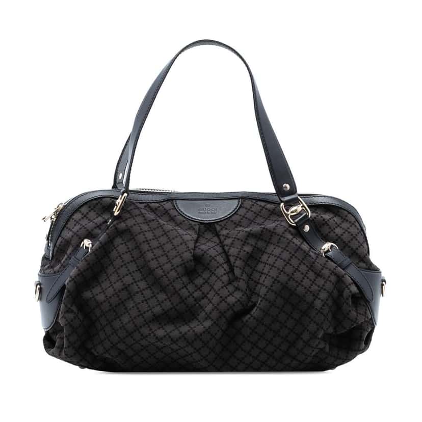 Gucci Diamante Canvas Bridle Satchel Grey Canvas Very good condition - Front View