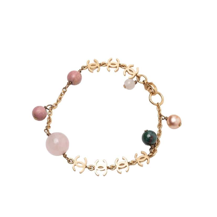 Chanel Gold Plated CC Faux Pearl Bracelet Gold Metal Very good condition - Back View
