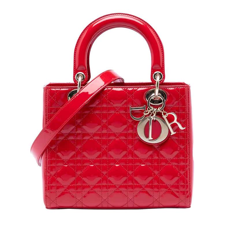 Dior Medium Patent Cannage Lady Dior Red Leather Very good condition - Front View
