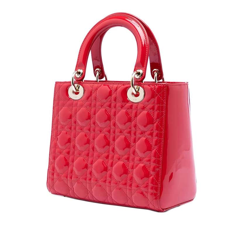Dior Medium Patent Cannage Lady Dior Red Leather Very good condition - Back View