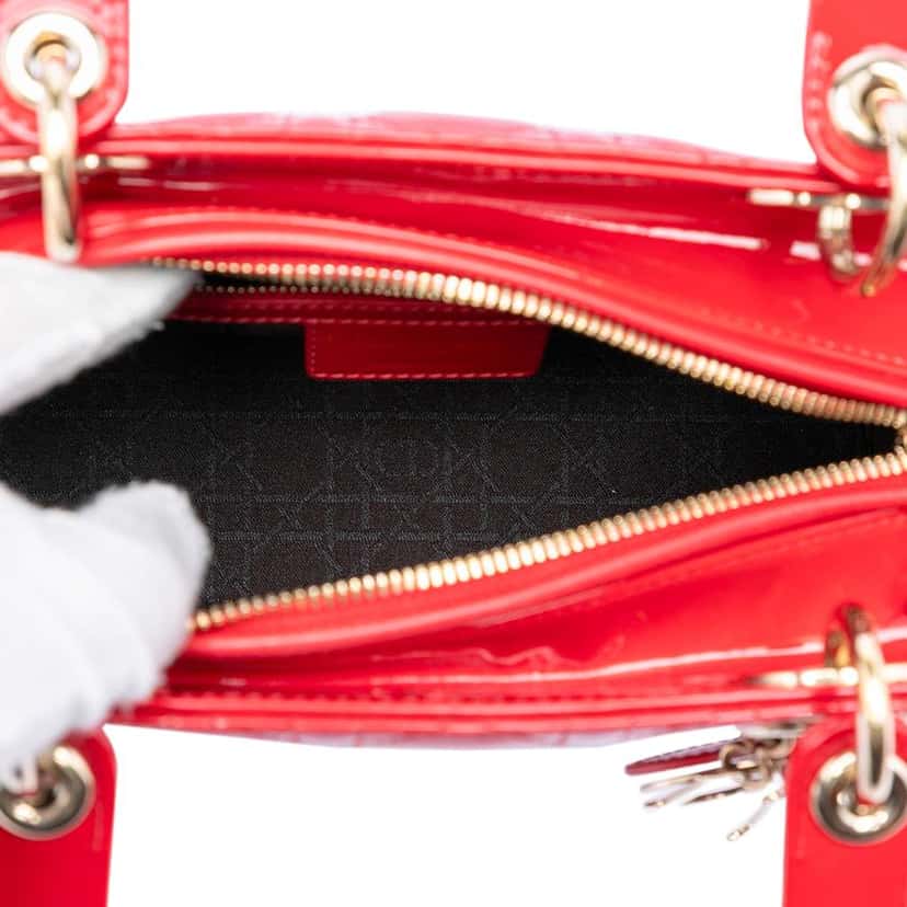 Dior Medium Patent Cannage Lady Dior Red Leather Very good condition - Model View