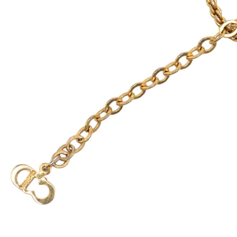 Dior Gold Plated Rhinestone Logo Medallion Pendant Necklace Gold Metal Very good condition - Model View