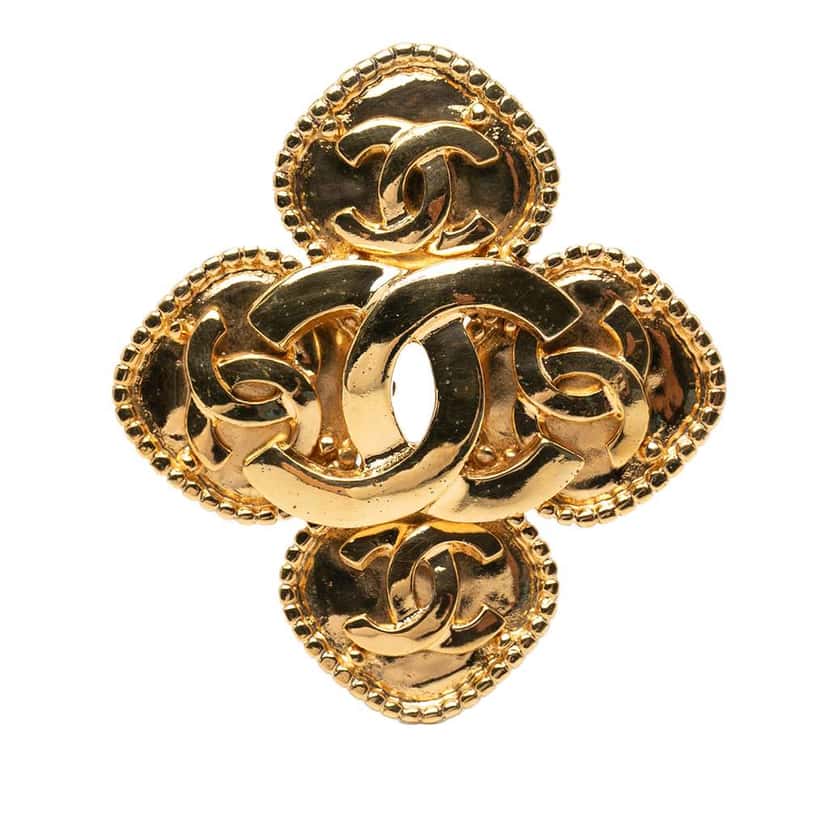 Chanel Gold Plated Coco Mark Flower Brooch Gold Metal Very good condition - Front View