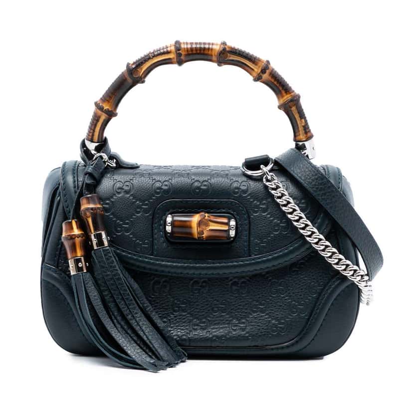 Gucci Medium Guccissima New Bamboo Top Handle Bag Blue Leather Very good condition - Front View