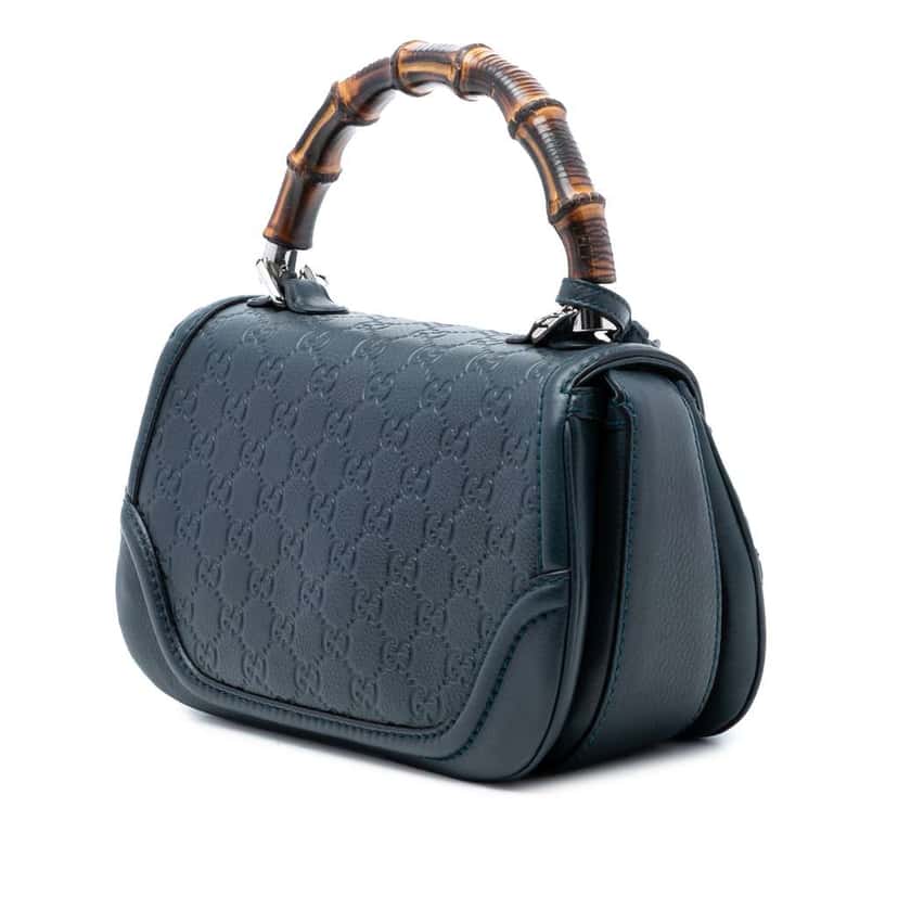 Gucci Medium Guccissima New Bamboo Top Handle Bag Blue Leather Very good condition - Back View